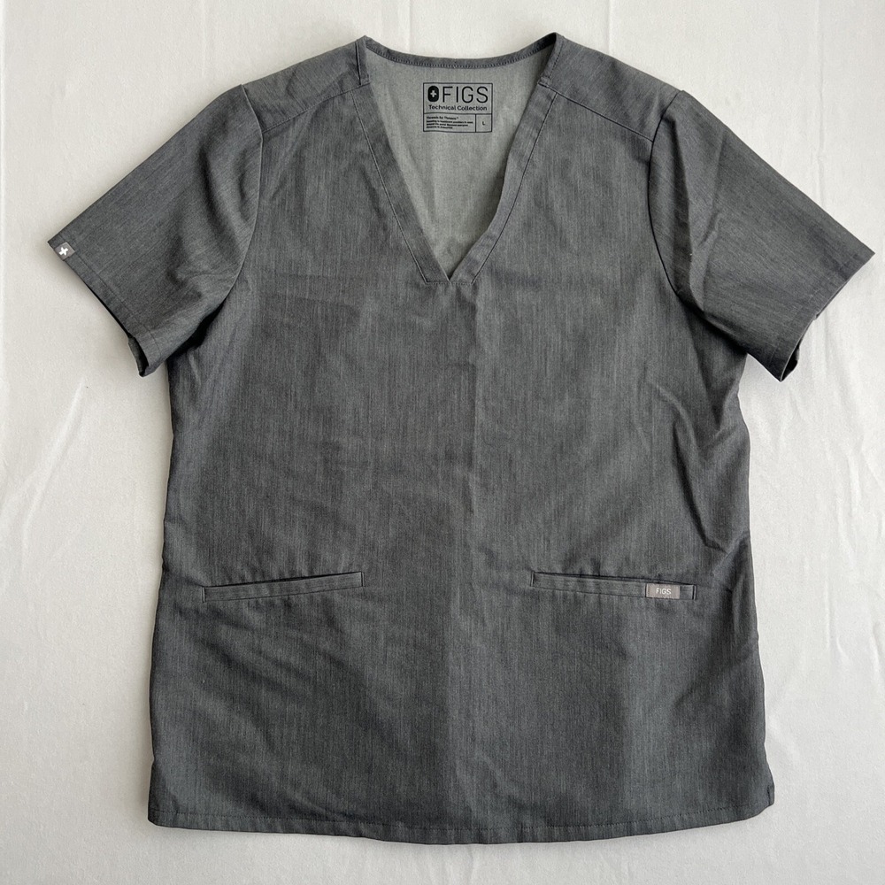 Figs Scrub Shirt Womens Large Casma Three-Pocket‎ Graphite Grey V-Neck Nurse